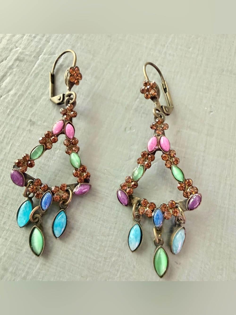 Sorrelli Crystal Brass Tone Multi-Color Dangle Chandelier earrings